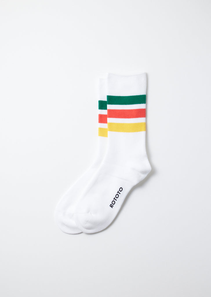 Rototo Fine Pile Striped Socks White